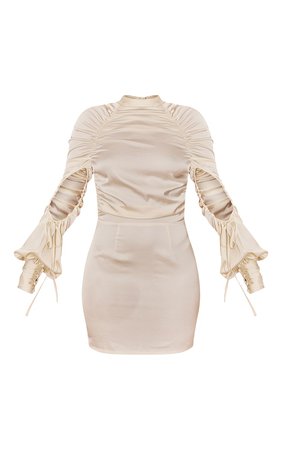 Cream High Neck Satin Backless Bodycon Dress | PrettyLittleThing USA