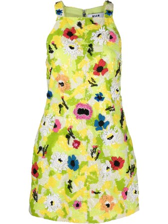 MSGM Floral Embellished Mini Dress - Farfetch