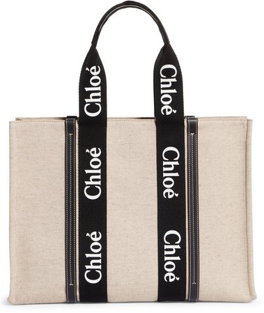 Large Woody Logo Strap Canvas Tote