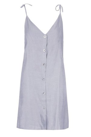 Chambray Button Front Strappy Dress | boohoo blue