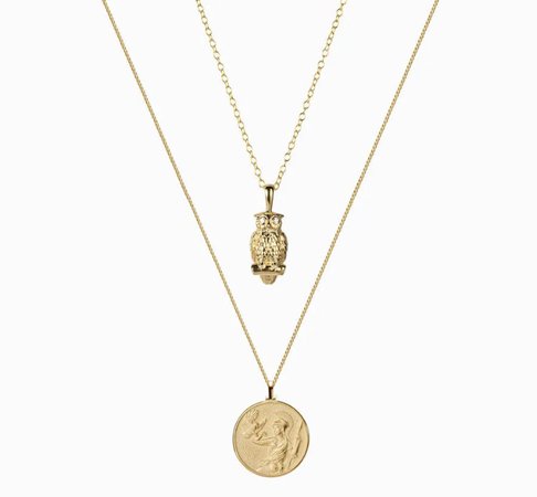 gold athena owl and pendant necklaces