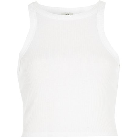 White ribbed racer crop top | River Island