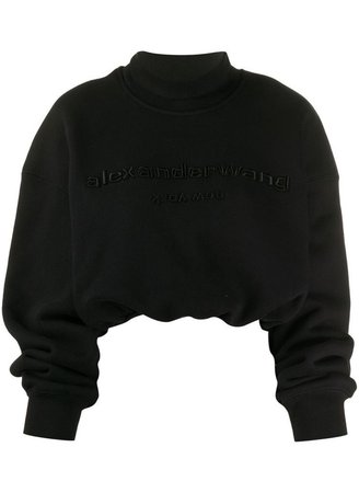 alexander wang cropped mock neck sweatshirt in black