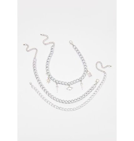 Layered Chain Necklace With Celestial Charms - Silver | Dolls Kill