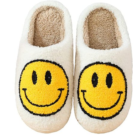 Amazon.com | Retro smiley face soft plush comfy warm slip-on slippers | Slippers