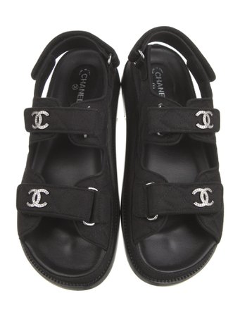 Chanel Interlocking CC Logo Crystal Embellishments Slingback Sandals - Black Sandals, Shoes - CHA749321 | The RealReal