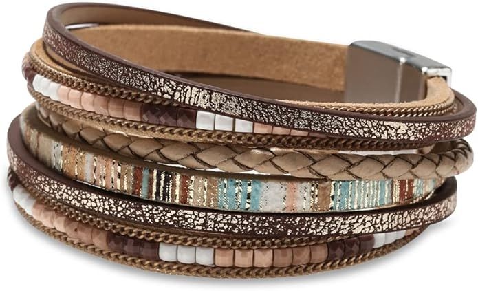 Amazon.com: Fesciory Leather Wrap Bracelets for Women, Boho Leopard Multi-Layer Crystal Beads Cuff Bracelet Jewelry(Boho Braid(Brown)): Clothing, Shoes & Jewelry