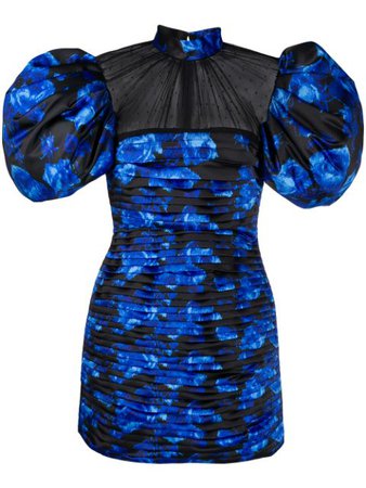 Richard Quinn Sheer Panel Floral Print Cocktail Dress RQSS2033DUCHESSESATIN Blue | Farfetch
