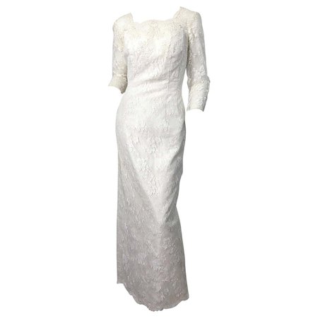1960s An Original By Constantino White Beaded Couture Vintage Wedding Dress Gown For Sale at 1stDibs