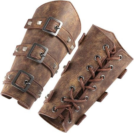 Amazon.com: HZMAN Adults Faux Leather Arm Guards - Medieval Belt Leather Buckle Bracers - One Size - Leather Armband Pair (Brown) : Clothing, Shoes & Jewelry