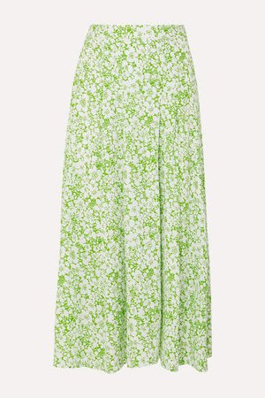 Cuesta Pleated Floral-print Crepe Midi Skirt - Mint