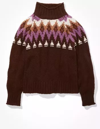 AE Fairisle Mock Neck Sweater brown