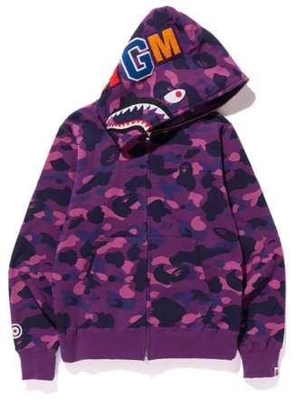 bape color camo shark full zip Hoodie purple