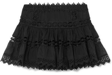Charo Ruiz - Greta Crocheted Lace-paneled Cotton-blend Mini Skirt - Black