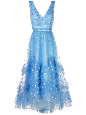 Shop blue & silver Marchesa Notte polka dot print tulle gown with Express Delivery - Farfetch