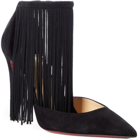 Courtain Ankle Fringe Pointed Toe Pump