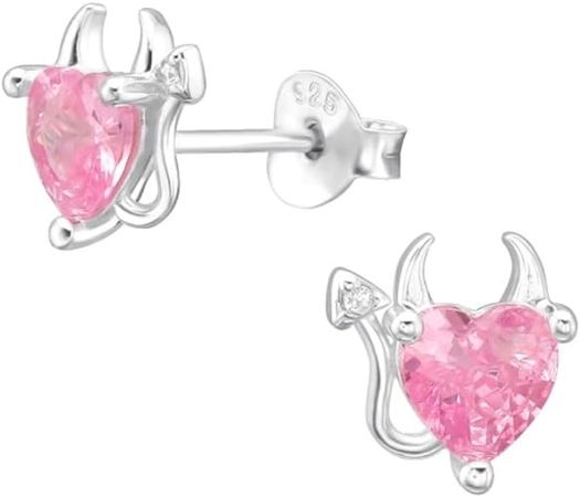 Amazon Pink Gemstone Devil Heart Earrings