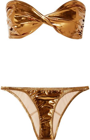 Alexia Metallic Stretch-pvc Bandeau Bikini - Gold