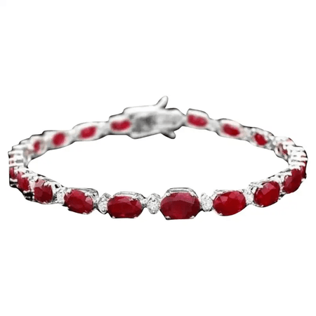 14.50Ct Natural Ruby and Diamond 14K Solid White Gold Bracelet
