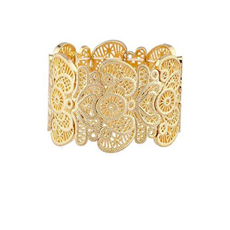 Amazon.com: Lux Accessories Filigree Metal Textured Stretch Statement Bracelet: Jewelry