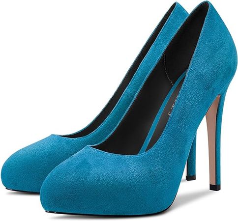 Amazon.com | DearOnly Womens Slip On Platform Pumps High Stiletto Heel Closed Round Toe Suede Dress Shoes Bridal Wedding Shopping Vacation 5 Inch | Pumps