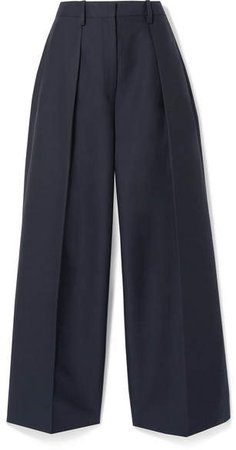 Le Pantalon Carini Pleated Cotton-blend Wide-leg Pants - Midnight blue