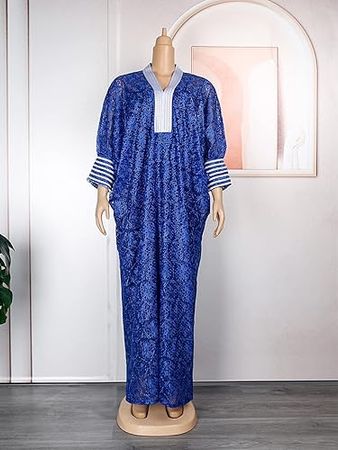 Amazon.com: HD RoyalBlue Lace African Bubu Dress Batwing Sleeves V Neck Nigerian Woman Caftan Gown : Clothing, Shoes & Jewelry