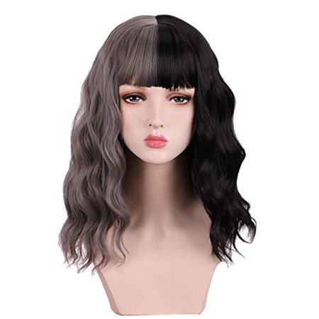 Amazon.com : SinRany Half Color Curly Wig with Bangs for Lolita Halloween Party Cosplay (half Blonde half green) : Beauty & Personal Care