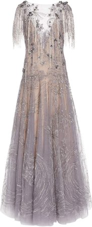 Marchesa Beaded-Embroidered Tulle Gown