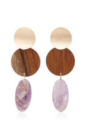The Nymph Gold-Plated, Shedua Wood and Amethyst Earrings by Sophie Monet | Moda Operandi
