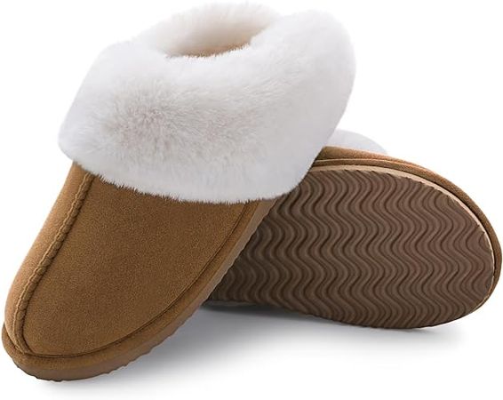 Litfun Fuzzy House Slippers for Women Fluffy Memory Foam Suede Slippers with Faux Fur Collar Indoor Outdoor, Chestnut, 7.5-8 : Amazon.ca: Clothing, Shoes & Accessories