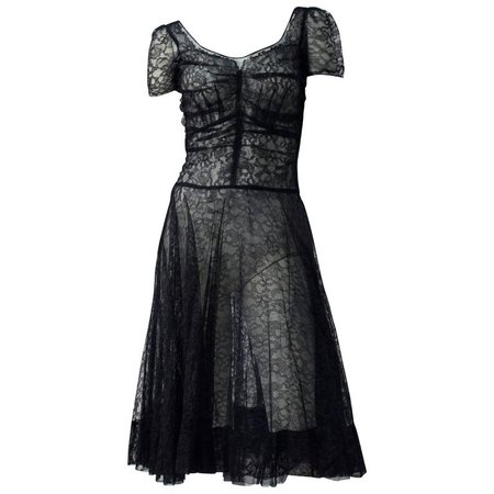 50s Black Lace Dress For Sale at 1stdibs
