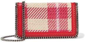 Woven Checked Cotton And Faux Leather Shoulder Bag