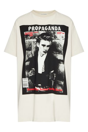 Бежевая футболка с журнальным принтом Acne Studios – купить в интернет-магазине в Москве
