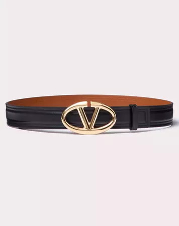 The Bold Edition Vlogo Shiny Calfskin Belt 30 Mm for Woman in Black/brown | Valentino US
