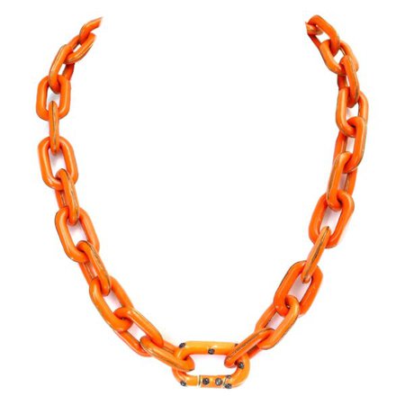 » N2656- Diamond & Orange Enamel- Chunky Chain NecklaceRoyal Nomad