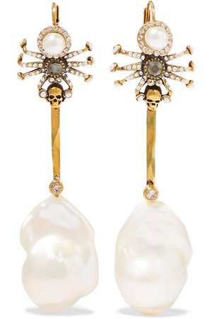 Alexander McQueen | Gold-tone, crystal and faux pearl earrings | NET-A-PORTER.COM