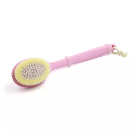 Unique Bargains Soft Bristle Pink Curved Plastic Handle Scrub Brush Exfoliating Tool : Target