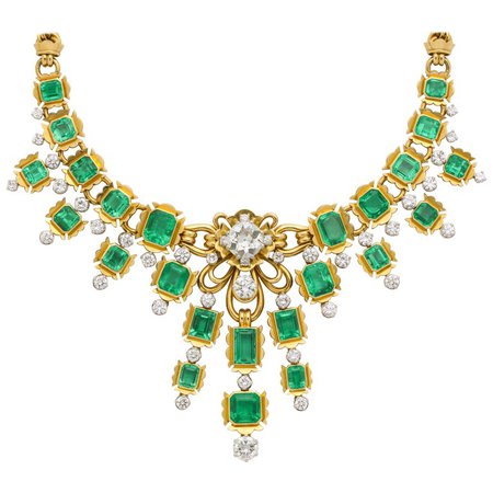 Emerald and Diamond Bib Necklace at 1stdibs