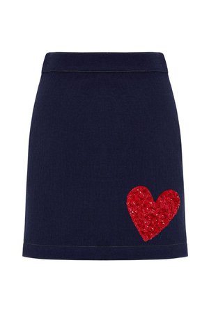 Wool Denim Skirt With Embellished Heart – House of Holland