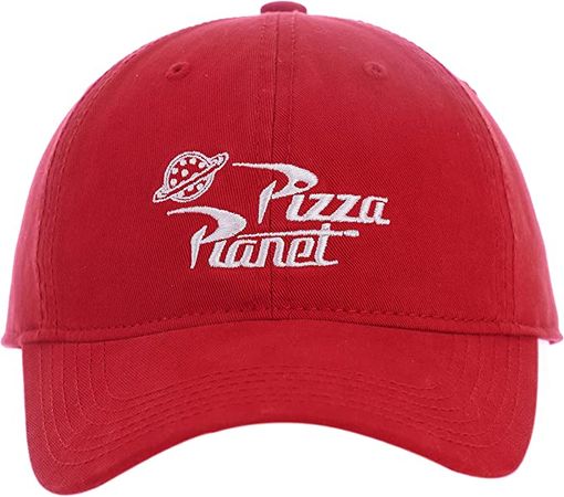 Concept One Disney Pixar Toy Story Pizza Planet Delivery Embroidered Logo Cotton Adjustable Baseball Cap with Curved Brim, Red, Medium at Amazon Men’s Clothing store