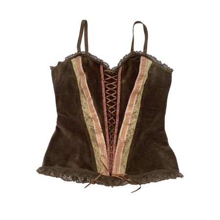 Fairy corset top, chocolate brown corduroy with lace... - Depop