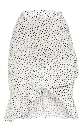 White Polka Dot Frill Midi Skirt | Skirts | PrettyLittleThing USA