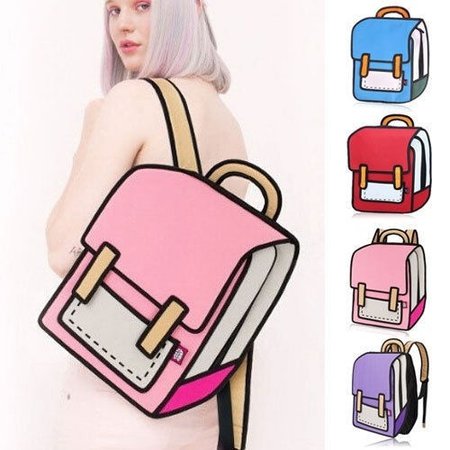 New Women 3D Jump Style 2D Drawing From Cartoon Paper Comic Backpack Bag Satchel | Wish