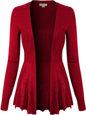 Design by Olivia Women's Long Sleeve Crochet Knit Draped Open Sweater Cardigan Red S at Amazon Women’s Clothing store