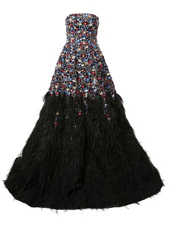 Saiid Kobeisy feather-embellished strapless gown - FARFETCH