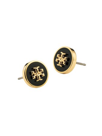 Shop Tory Burch Kira 18K-Gold-Plated & Enamel Logo Stud Earrings | Saks Fifth Avenue
