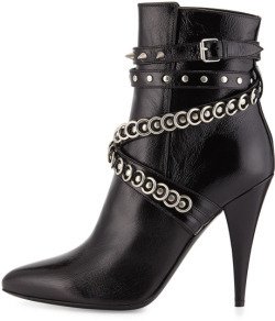 Saint Laurent Black Chain-Wrapped Tumbled Leather Boot
