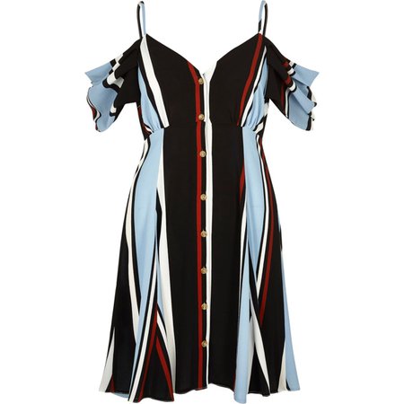 Blue stripe cold shoulder button down dress - Slip & Cami Dresses - Dresses - women