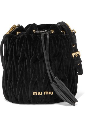 Miu Miu | Leather-trimmed matelassé velvet bucket bag | NET-A-PORTER.COM